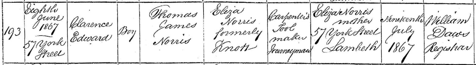 Norris.Clarence.birth.57.York.St.8.June.1867
