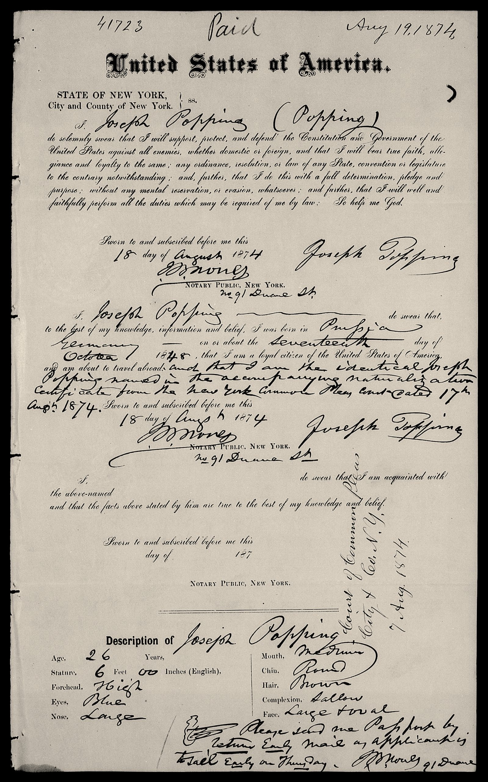 Joseph.Popping.Passport.Application.1874 - Copy