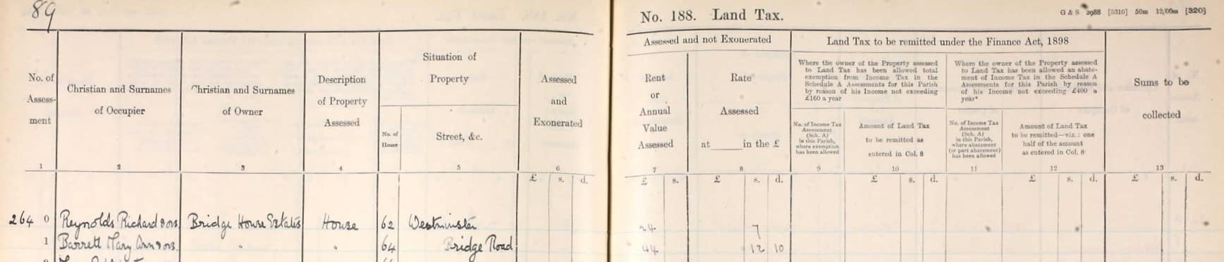 Richard.Reynold.Land.Tax.1910.Southwark