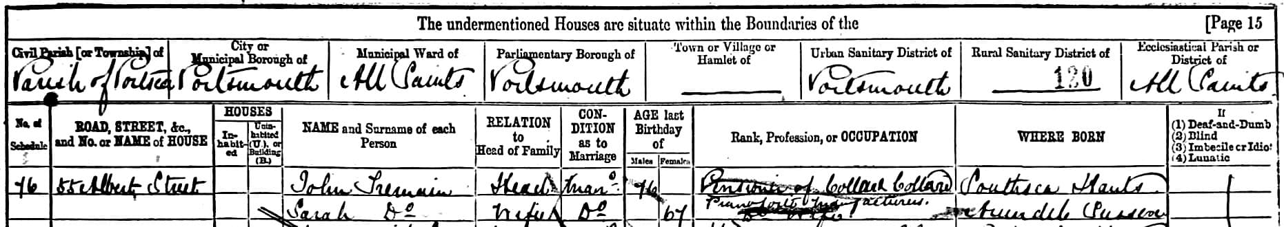 John.Tremain.1881.UK.Census