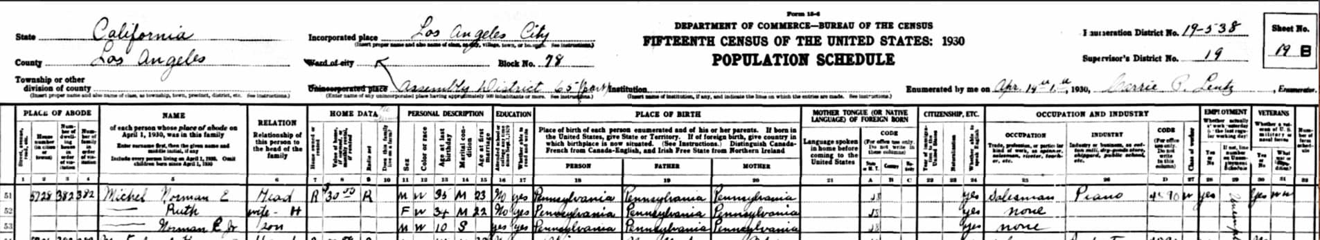 Norman.E.Michel.382.Third.Ave.LA.1930.US.Census