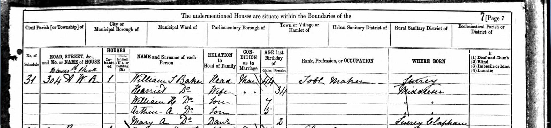 William.Baker.304A.Wandsworth.Rd.Clapham.Toolmaker.1881.UK.Census