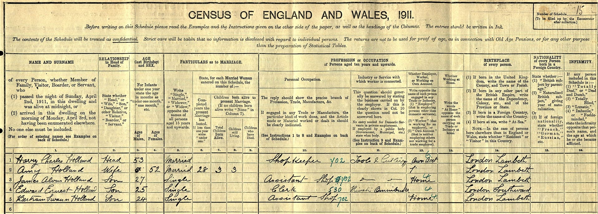 Harry.C.Holland.25 Falcon Road,Battersea S W1911.census