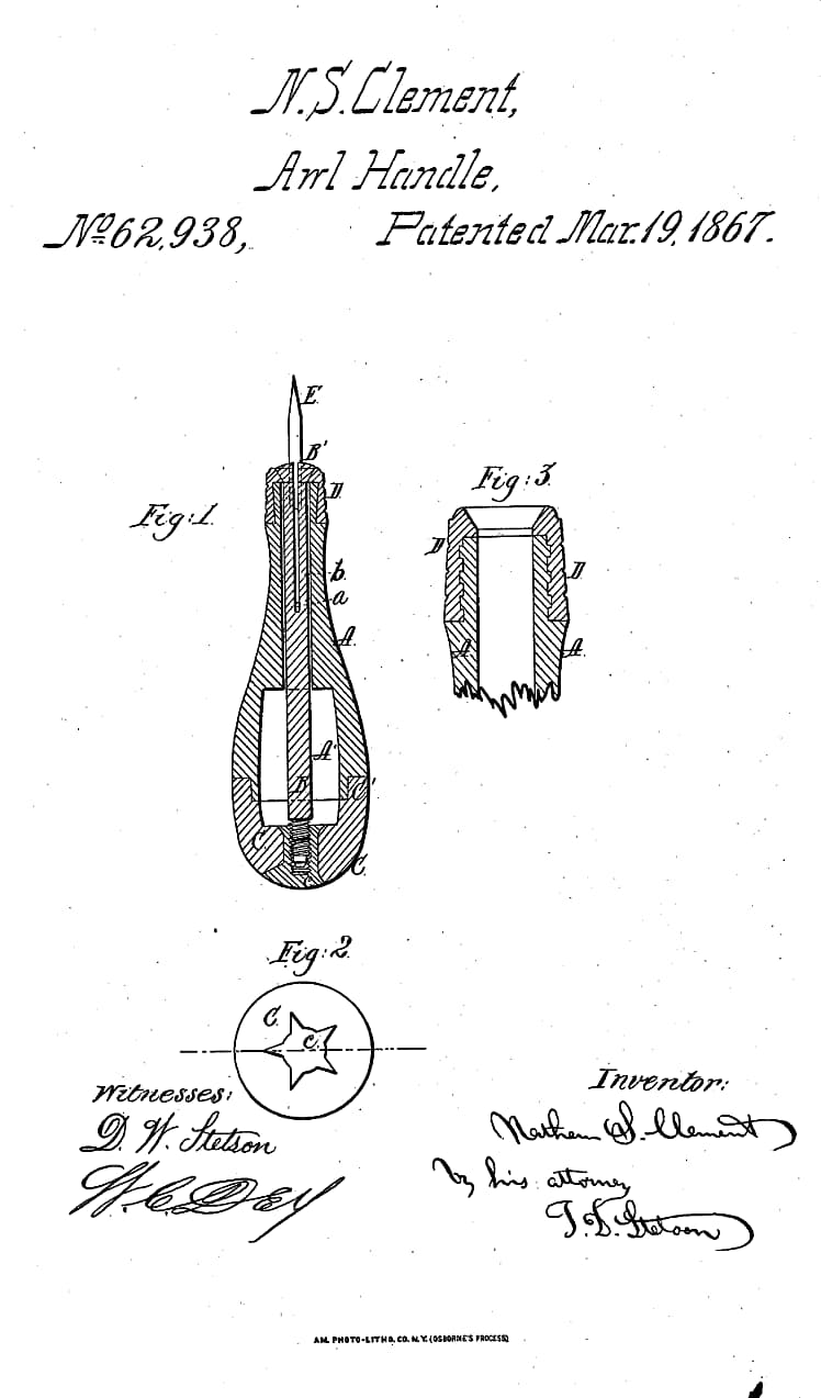 N.S.Clement.Awl.Handle.Patent.19.Mar.1867